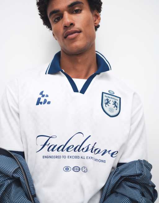 Faded Store - Voetbalshirt met logo en contrasterende kraag in grijs multi, 4 van 5