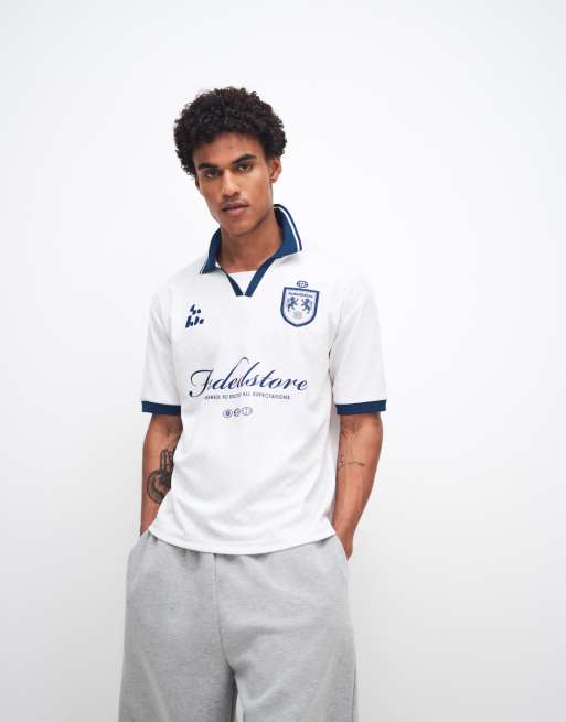 Faded Store - Voetbalshirt met logo en contrasterende kraag in grijs multi, 5 van 5