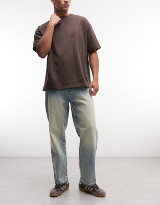 Faded Store Wide Leg Distressed Hem Jeans In Blue