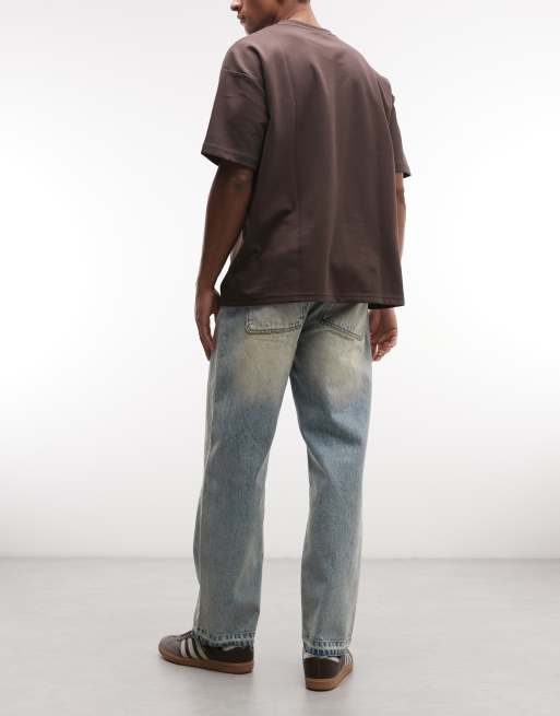 Faded Store wide leg distressed hem jeans in washed blue, 2 of 5