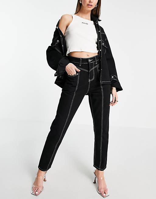 Fae balloon leg western jeans with contrast stitching in black