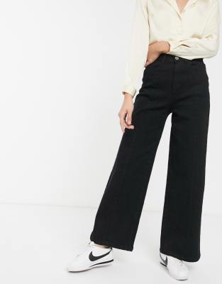 black denim wide leg jeans