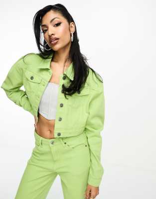 Cropped denim cheap jacket neon