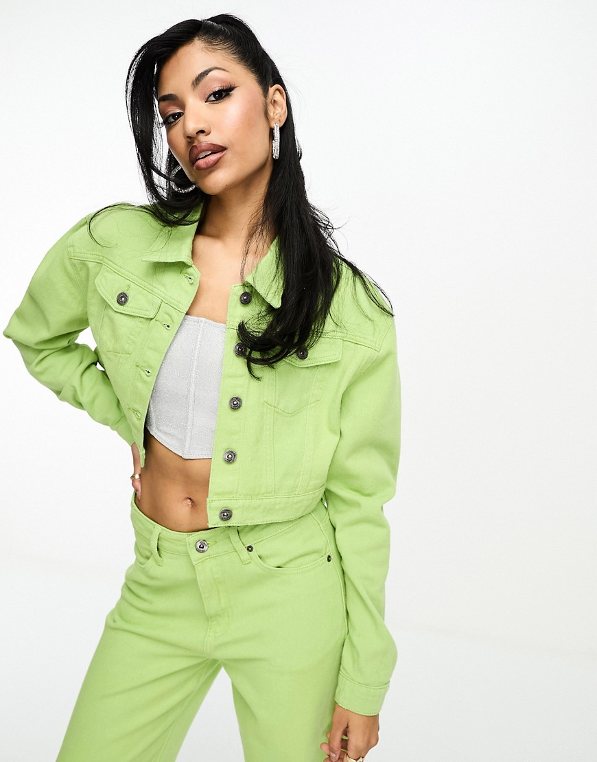 Fae boxy denim jacket co-ord in lime green