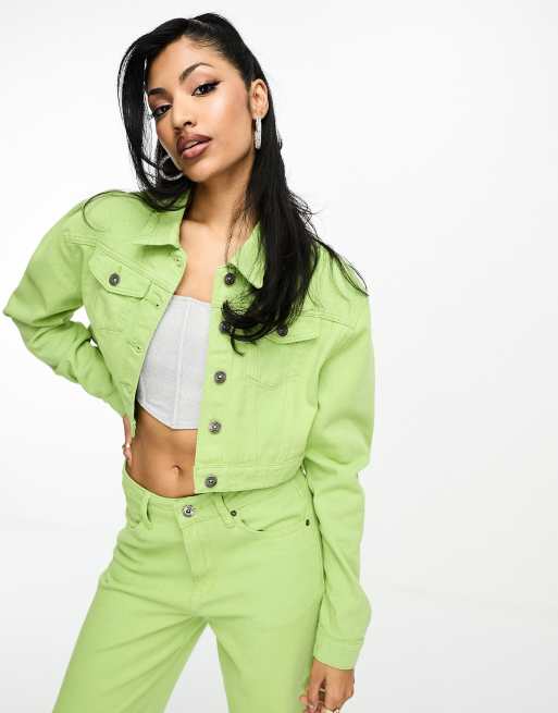 Lime green on sale cropped jean jacket