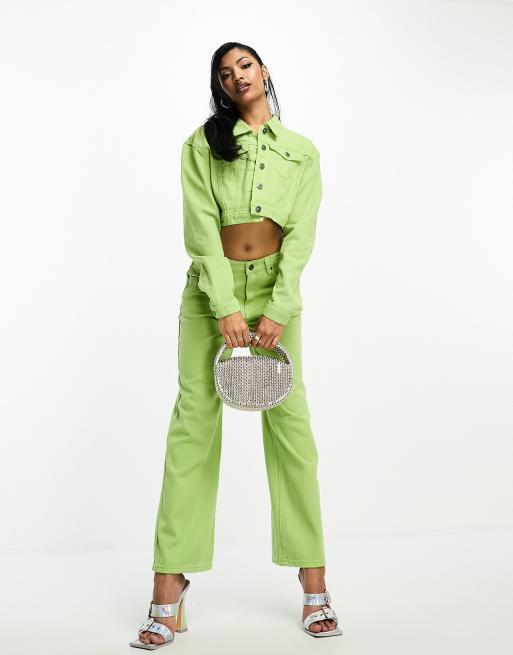 Lime green cropped hot sale jean jacket