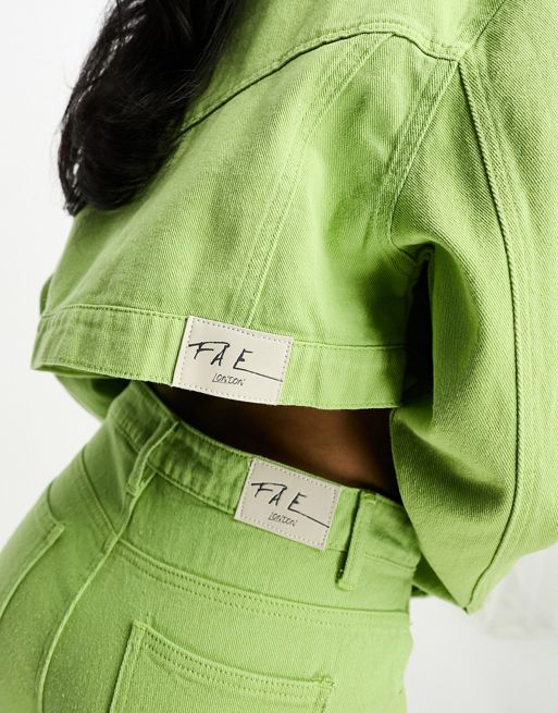 Fae boxy denim jacket in lime green - part of a set