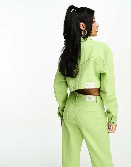 Fae boxy denim jacket in lime green - part of a set