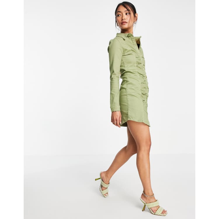 Go Big Green Denim Mini Dress - Green