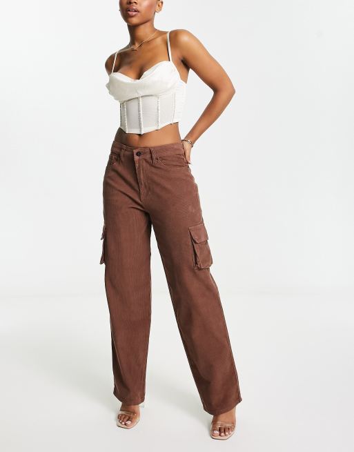 Fae - Cargobroek van corduroy met lage taille in sepia bruin
