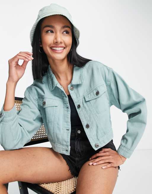 Fae cropped denim jacket in peppermint green