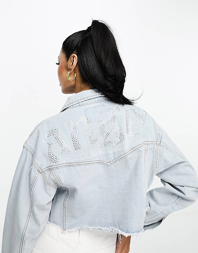 FAE - cropped denim jacket with diamante angel motif