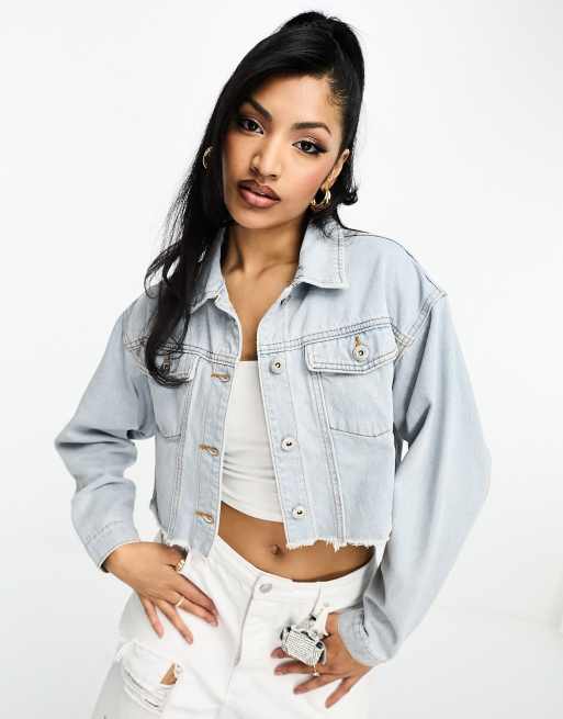 White oversized store cropped denim jacket