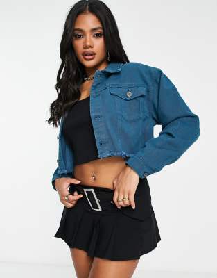 Fae cropped denim trucker jacket in green