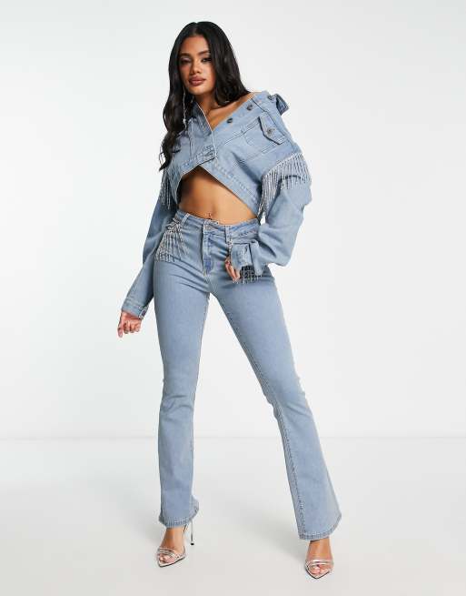 Diamante denim deals jacket topshop