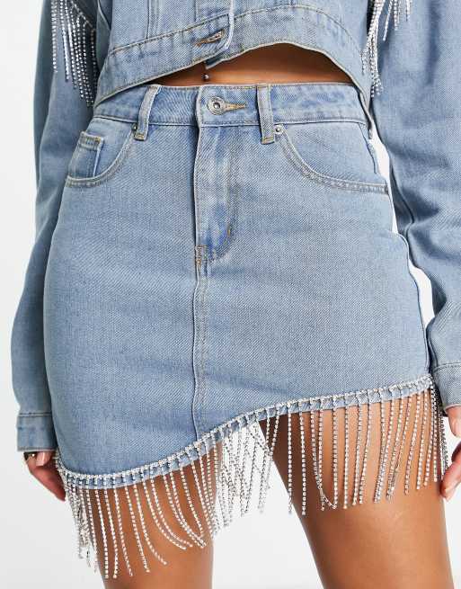 Miss selfridge frayed hot sale tassel denim jacket