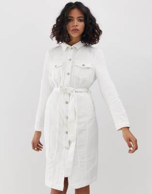white denim belted dress