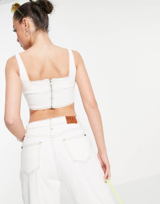 Fae denim corset in white with contrast stitching, 2 of 4