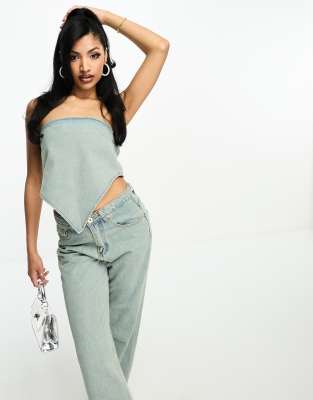 FAE Fae denim hankerchief top co-ord in dirty bleach blue