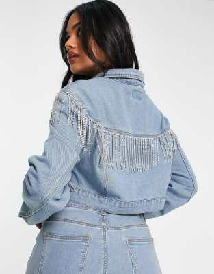 Farfallina Giacca corta in jeans con strass e pietre Giacche Jeans