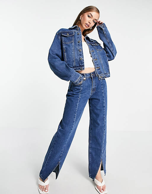 Fae high rise flare jeans with split front in mid wash blue | ASOS