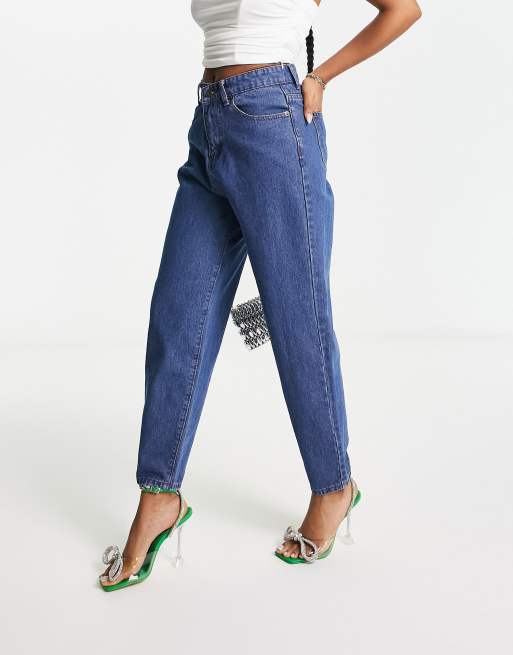 Fae High Waist Mom Jeans In Dark Blue ASOS, 55% OFF