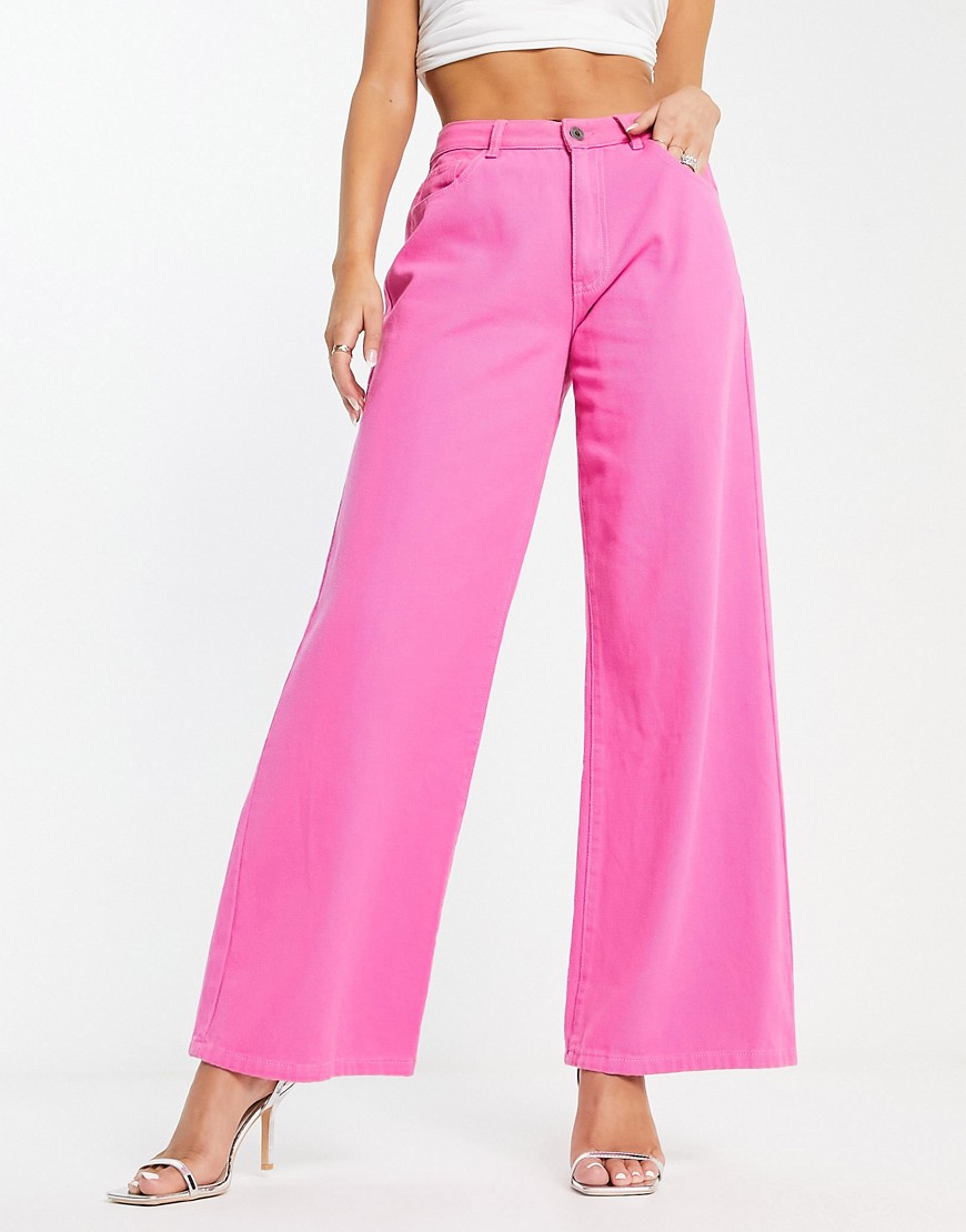 Fae high waist wide leg jeans in fuchsia pink wash