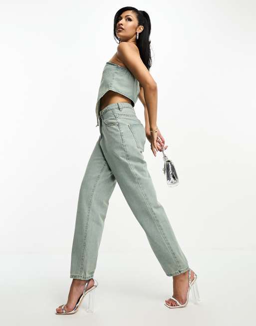 FAE - Jeans met hoge taille en rechte pijpen in vuil gebleekt blauw, deel van co-ord set
