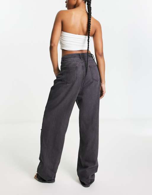Fae - Jeans met lage taille en wijde pijpen in verwassen zwart, 2 van 4