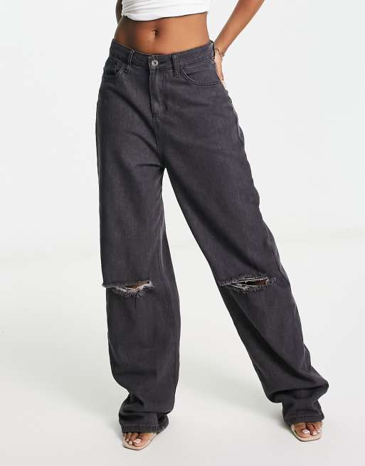 Fae - Jeans met lage taille en wijde pijpen in verwassen zwart, 4 van 4