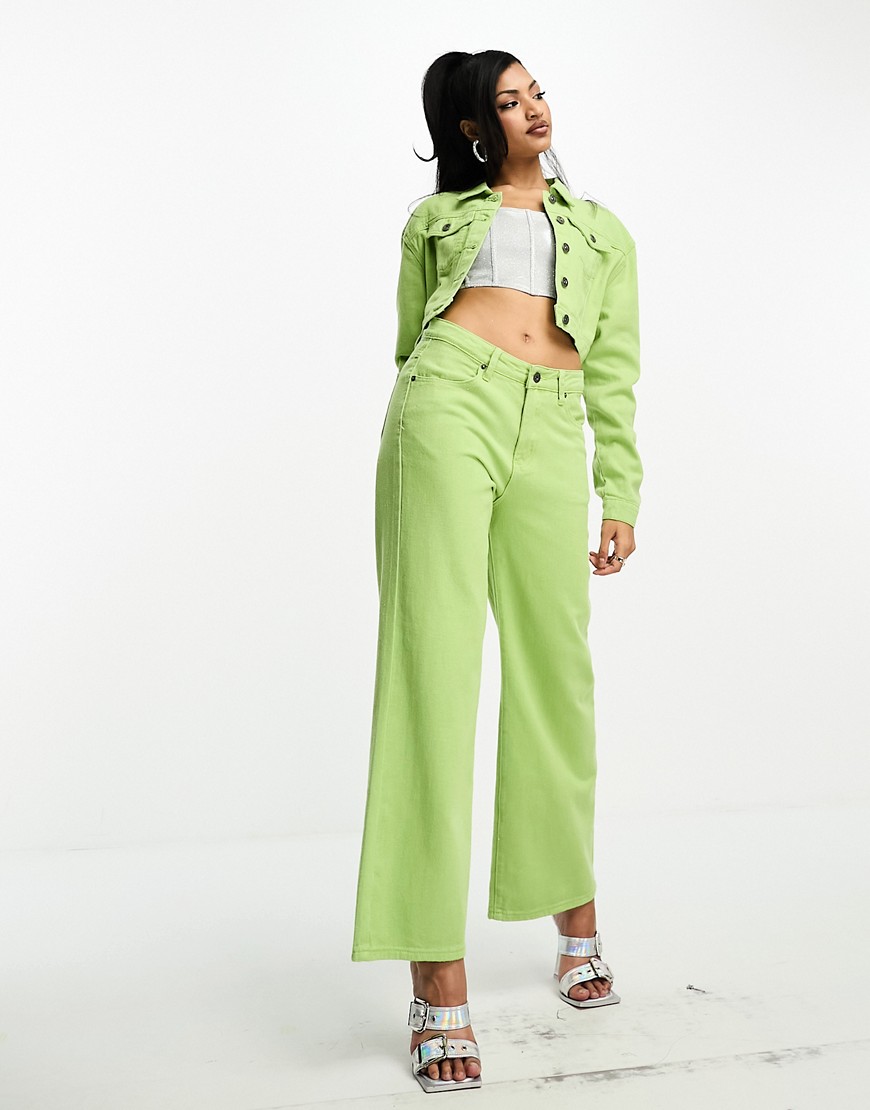 low rise straight leg jeans in lime green - part of a set