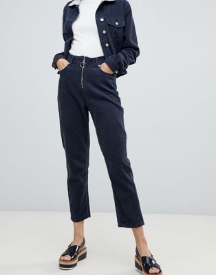 FAE – Manchesterjeans i mom jeans-modell med hög midja, del av set-Svart