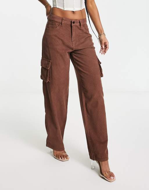 Fae Pantaloni a vita bassa cargo in velluto a coste marrone