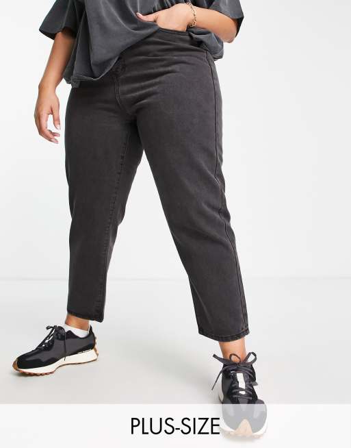 Fae Plus high rise exposed button mom jeans in washed black (part of a set)