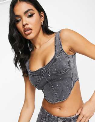 Top Corset Jeans Com Strass