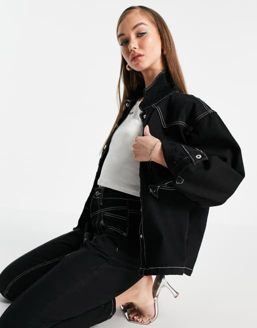 Fae - Western denim overhemd met contrasterende naden in zwart, 4 van 4
