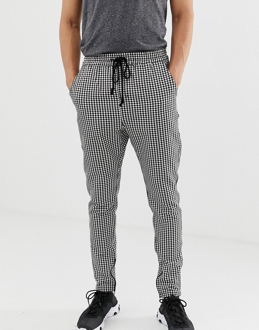 Fairplay Bugsy trousers with elasticated waist and zip cuff in check-Grey