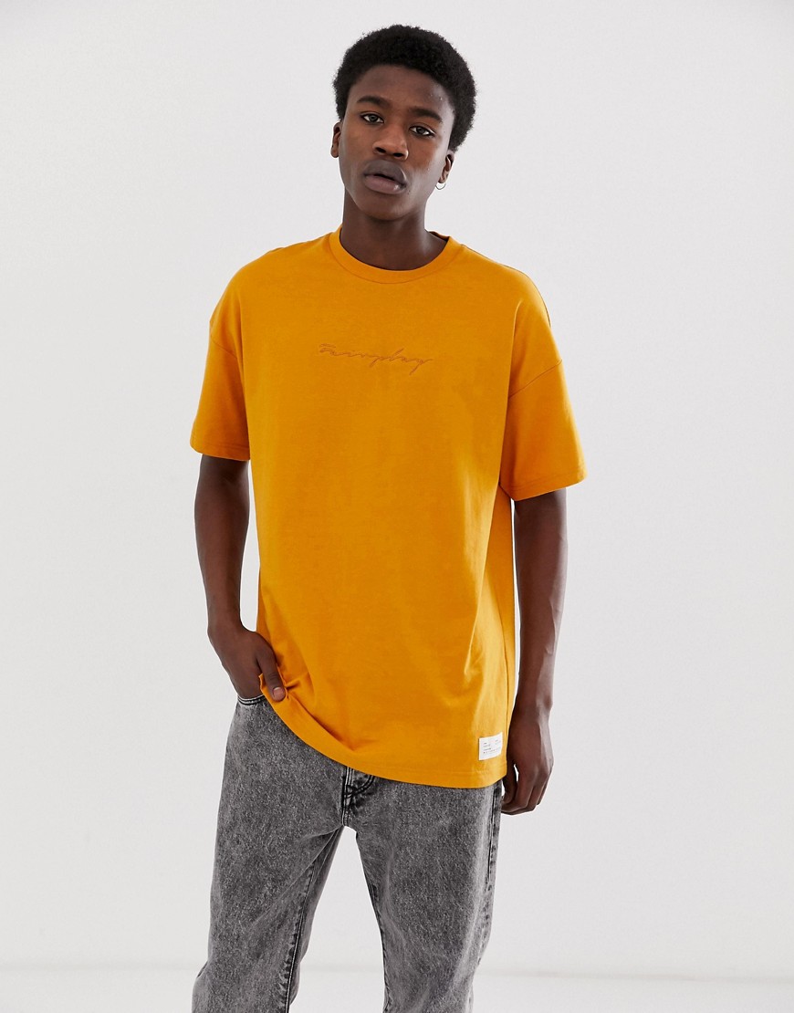 Fairplay – Lansky – Gul t-shirt med broderi på bröstet-Orange