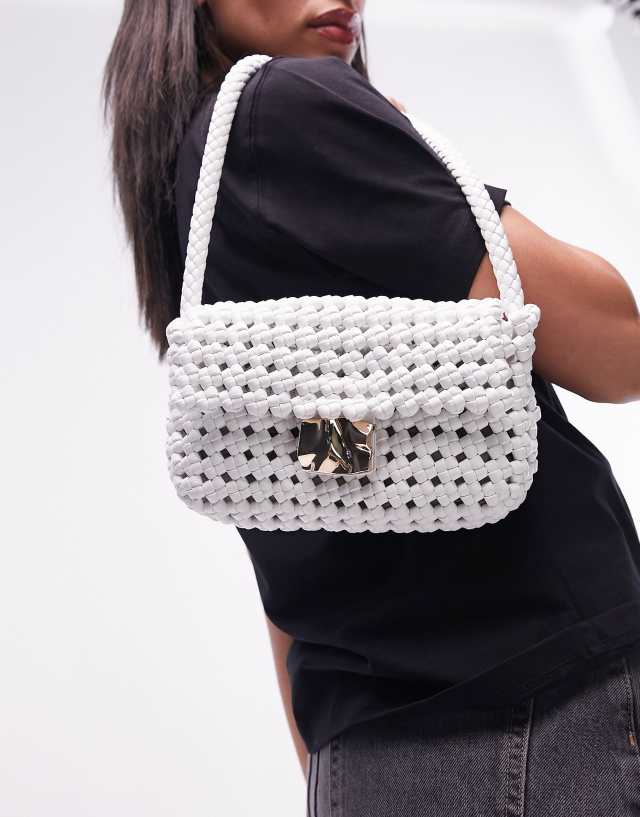 Faith crochet shoulder bag with hardware in white