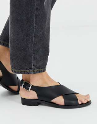 black crossover sandals