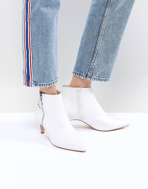 Faith White Zip Detail Peg Heeled Ankle Boots