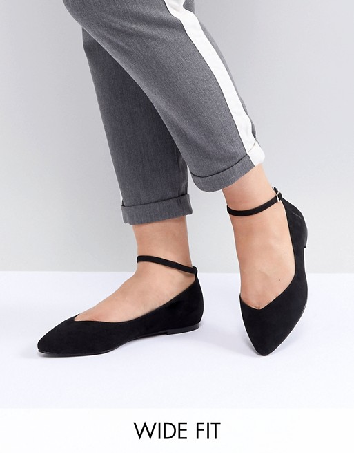 Faith Wide Fit Ally Pointed Flat Shoes | ASOS