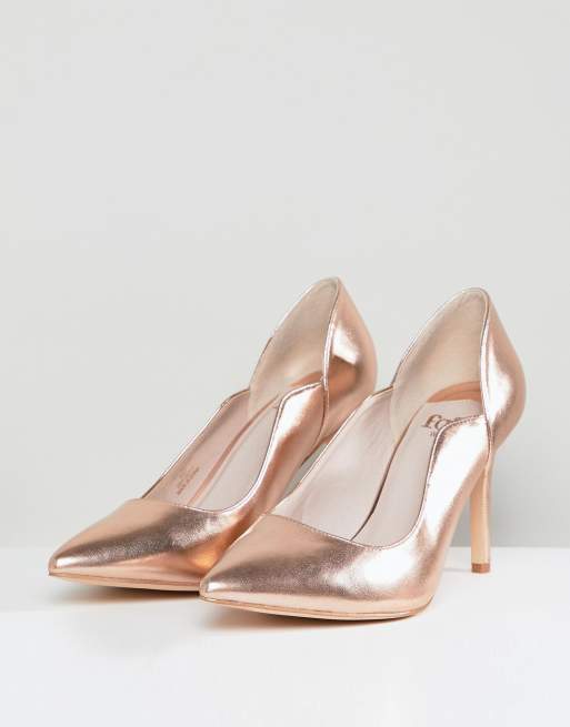 Faith Wide Fit Cassandra Rose Gold Pointed Heeled Shoes