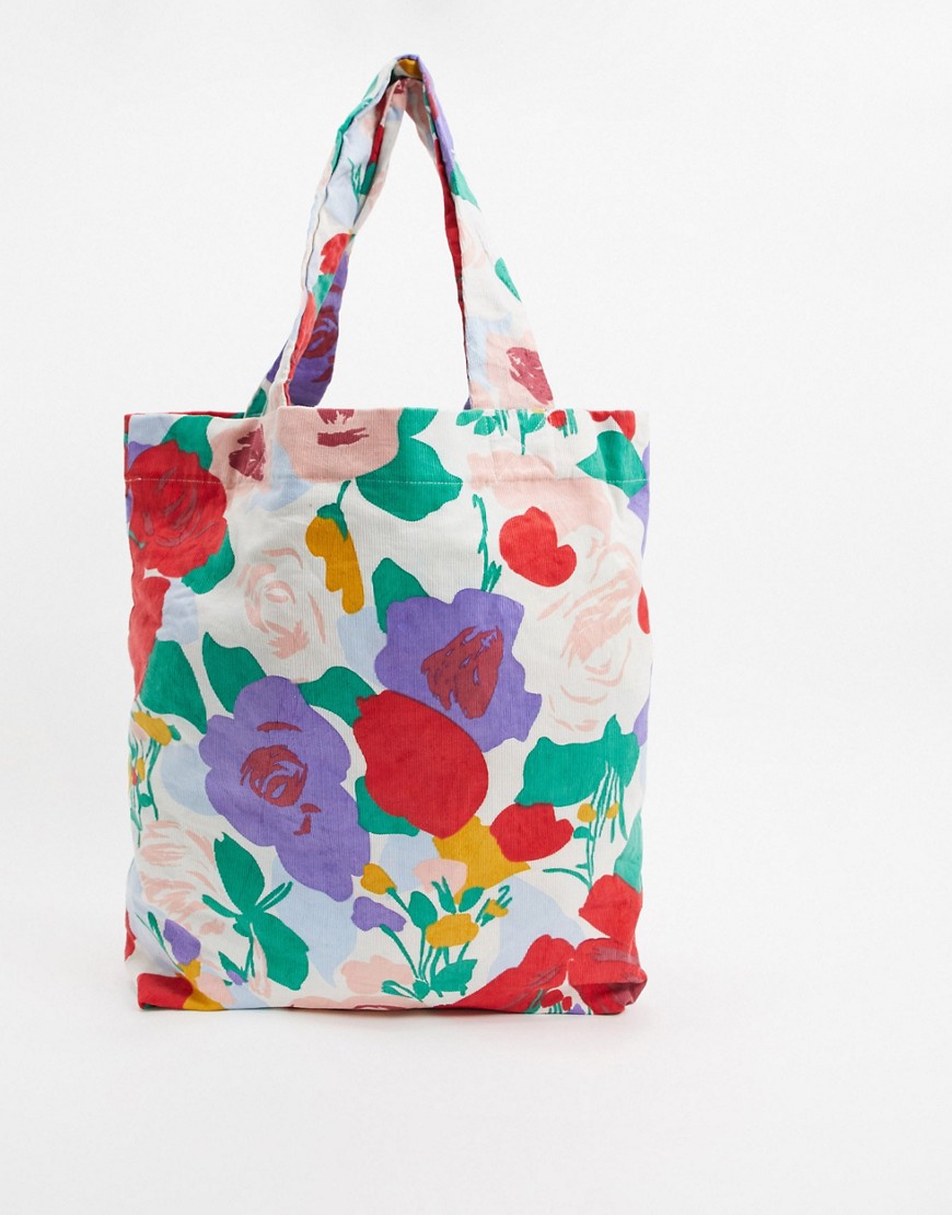 Faithfull floral corduroy travel tote bag in floral print-Multi