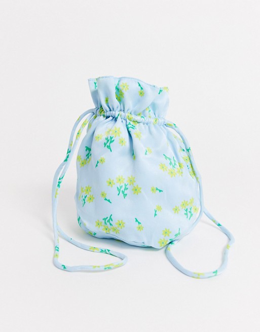 Faithfull floral drawstring pouch in satin