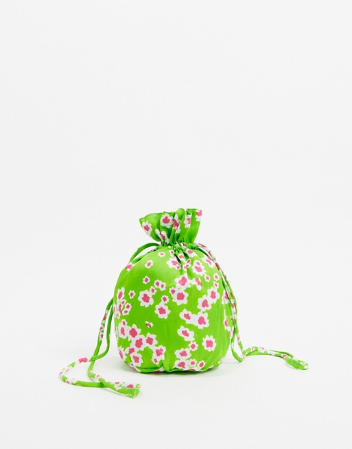 Faithfull floral drawstring pouch in satin
