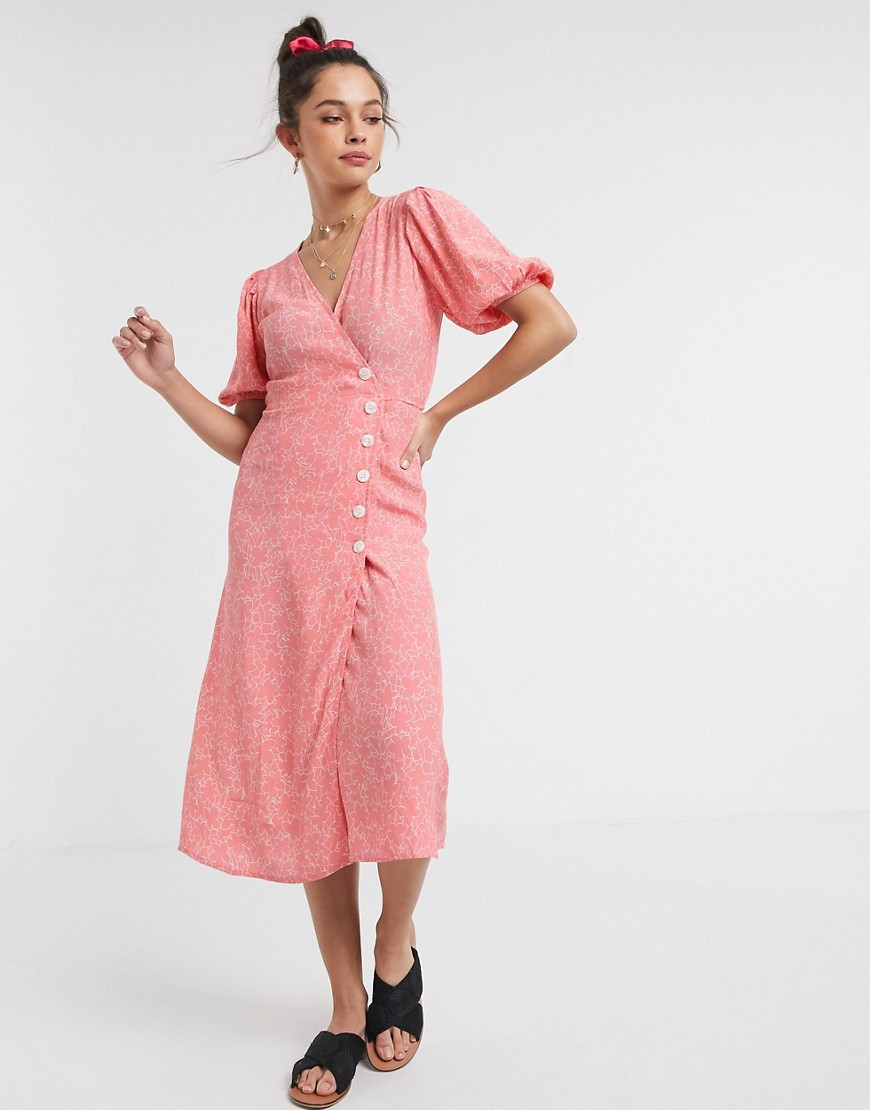 Faithfull - Fran - Midi-jurk met korte mouwen en bloemenprint-Roze