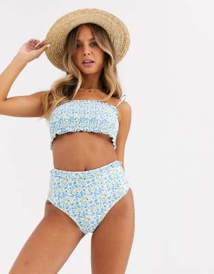 Faithfull la maison floral shirred bikini-Blue