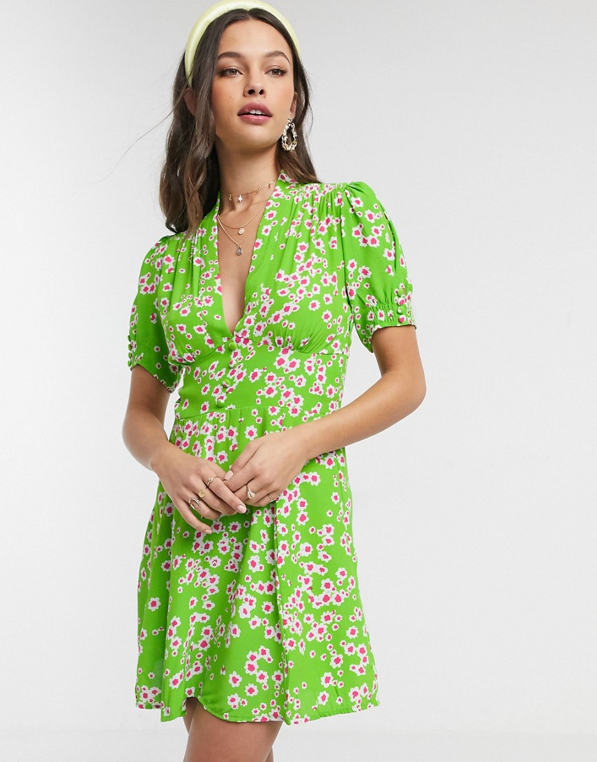 Faithfull - Laurel - Mini-jurk met korte mouwen en bloemenprint-Groen