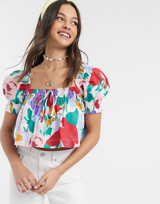 Faithfull lilla floral square neck crop top in floral print